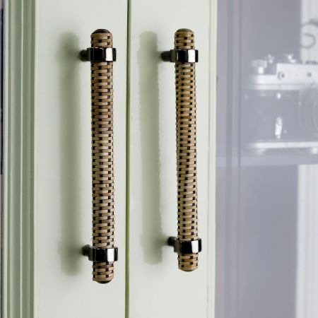 Adjustable Natural Black Round Rattan Drawer Handles (7 Inch)